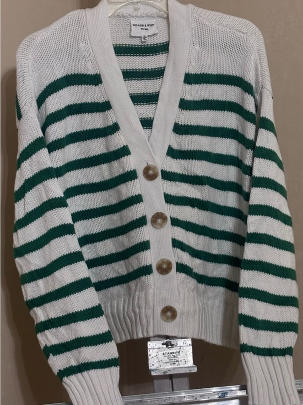Willow & Wind Green Stripe V-Neck Button Cardigan